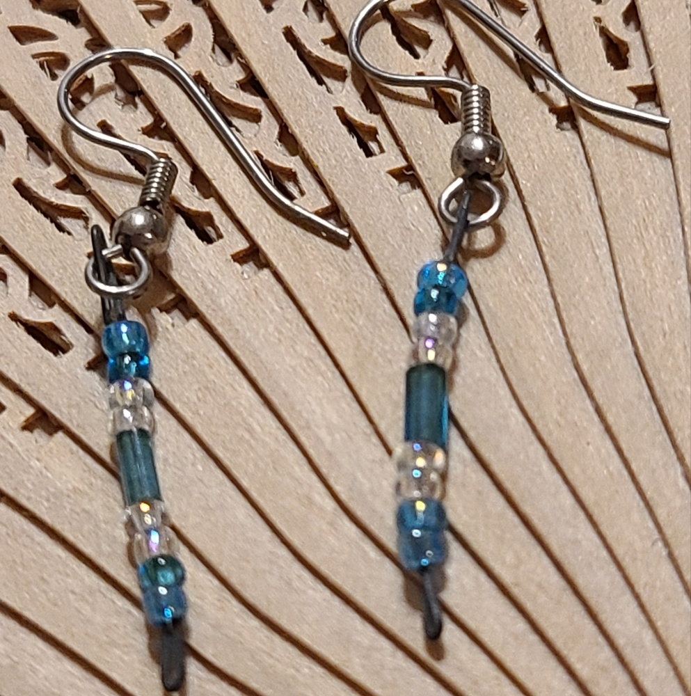 Unique Vintage Blue and Silver Beaded Earrings
